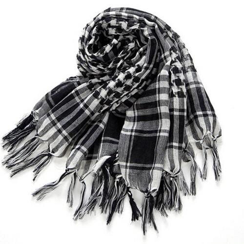 2X Unisex Κασκόλ Πολυεστέρας με Καρό Φούντα Arab Desert Shemagh, Μαύρο 2