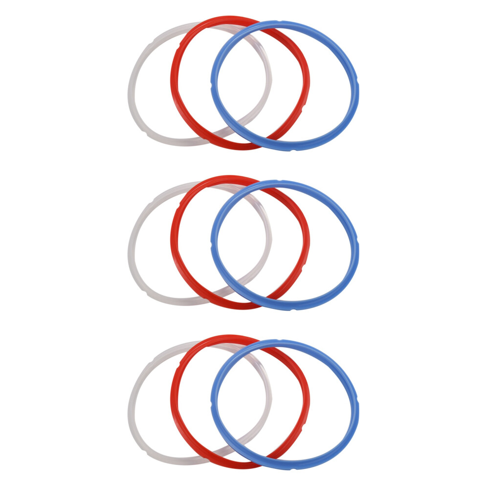 Silicone Sealing Ring For Pressure Cooker Pot Accessories, Fits 5 Or 6 Quart Models, Red, Blue And White, Pack Of 9 4854107143490