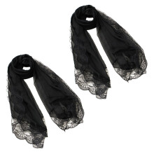 2x Damenschals, Chiffon-Spitzenschal, Wickelschal, Schwarz