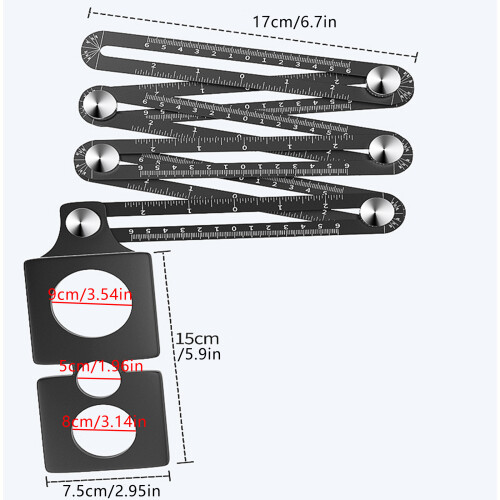 6 Fold Angles Measure Ruler Multifunction-Three holes six  fol 2