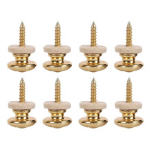 Conjunto de 8 travas de correia de guitarra em cobre e lã, com pinos de travamento em formato de cogumelo e botões de extremidade dourados.