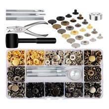 Kit de Botões de Pressão para Couro, 120 peças de metal com 6 ferramentas de aplicação, para roupas, pulseiras e jaquetas.