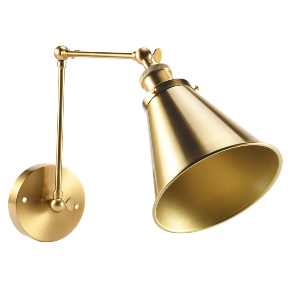 Industrial Wall Sconce Light Brass Cone Shade Wall Light with Adjustable Arm for Indoor Home Bar Warehouse Hallway