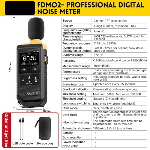 Decibel Meter Digital Sound Level Meter 30-130dBA with A/C 2