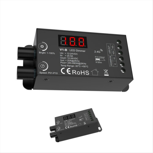 Dual Knob Constant Voltage LED Dmmer 1CHx20A Wireless Remote Control Numeric Display CV Controller V1-B 2