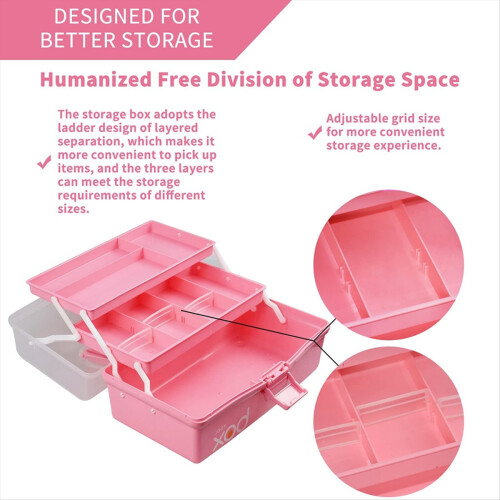 12in Three-Layer Multipurpose Storage Box, Folding Tool Box/Art & Crafts Case/Sewing Supplies Organizer 2