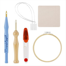 Conjunto de 7 peças de agulha de punção, kit de bordado de punção ajustável com ferramenta de agulha para costura e bordado com laço de tecido.