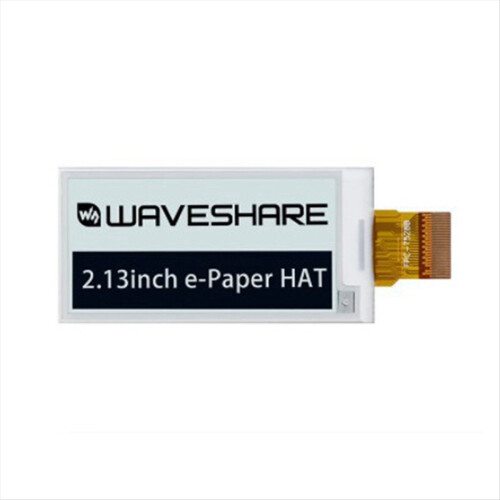 Tela E-Ink de 2,13 polegadas com resolução de 250x122 pixels, interface SPI e suporte a atualização parcial.
