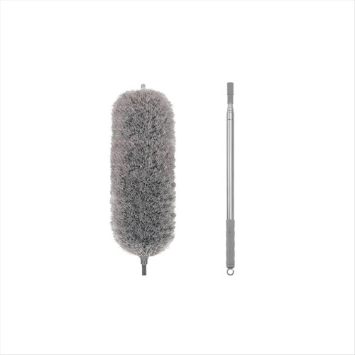 Espanador de microfibra com cabo extensível, cabeça flexível e haste longa para limpeza de tetos e paredes.