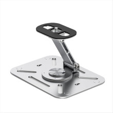 Suporte para projetor de mesa, parede e teto com rosca de 1/4", altura ajustável, dobrável, rotação de 360 graus, prateado.