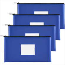 Conjunto de 4 Sacos para Dinheiro com Zíper e Etiqueta, Bolsas Impermeáveis em Couro para Dinheiro, Moedas, Notas e Depósitos de Faturas