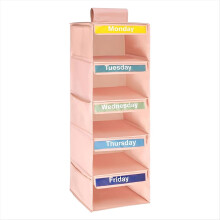 Wochenkleiderorganizer mit 5 Fächern und 5 Seitentaschen, Hängender Kleiderschrank-Organizer mit beschrifteten Tagen, Hängeablagen D