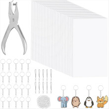 161 Pcs Shrink Paper Keychain Kit,with 30 Pcs Shrinky Plastic Sheets 7.9"X5.7",Hole Punch,Lobster Clasps,Jump Rings DIY