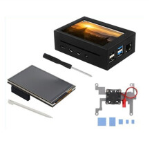 Para Raspberry Pi 4 B: Tela sensível ao toque de 3,5 polegadas, LCD 480x320 com dissipador de calor e ventoinha, em gabinete de alumínio.