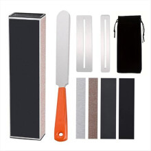 Kit de manutenção para guitarra: Lima para coroamento de trastes, régua niveladora, protetores de escala e bolsa de armazenamento.