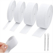 4 rollos de cinta elástica blanca de alta elasticidad para coser, grosor 1 mm, ancho 0,6/1/1,4/2 pulgadas, largo 5,5 yardas/rollo, 2 clips B