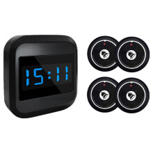 Campainha com visor e receptor + 4 pagers sem fio para restaurante, hotel, bar ou café. Plugue UE.