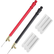 Agulha de crochê francesa com cabo ergonômico em aço inoxidável e 9 agulhas, ideal para costura, tricô e trabalhos manuais.