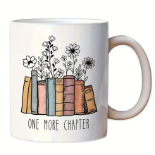 Caneca de café de cerâmica com design floral, ideal para escritório ou como presente. Um presente perfeito para amantes de livros.