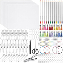 Shrinky Plastic Sheets Keychain Kit, Shrinky Paper, Colored Pencils, Tassels,Keychains,Hair Clips,Hole Punch for Crafts