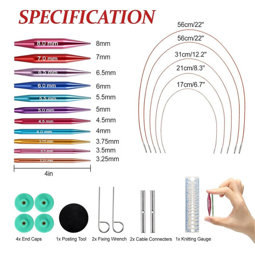 Conjunto de agulhas de tricô curtas intercambiáveis, kit de agulhas circulares de metal de 2 polegadas para iniciantes, 12 pares 1