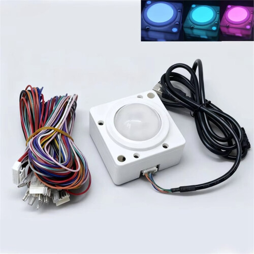 Mouse Trackball USB redondo de 2 polegadas com iluminação LED para jogos, compatível com teclado e joystick. 1