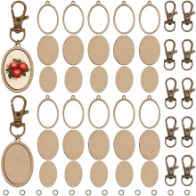 Set da 12 mini portachiavi in legno con telaio da ricamo ovale in legno con portachiavi per ganci per orecchini da ricamo
