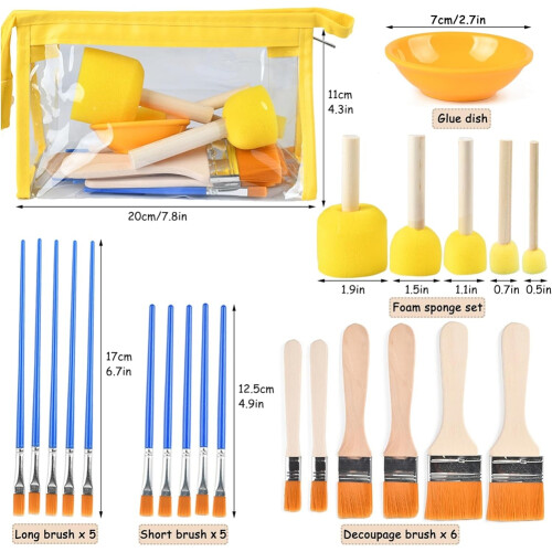 Essential Decoupage Kit,Include 5 Foam Brush,16 Soft Decoupage Brushes, Glue Container Bowl, for DIY and Crafts Projects 2