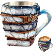 Taza de libro pintado, taza de café con libros pintados en 3D, taza de café acrílica colorida con forma de pila para amantes de los libros.