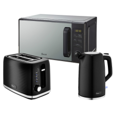 Swan Wave Black Kettle 2 Slice Toaster & Microwave Set
