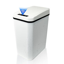 Lixeira automática sem toque para banheiro com tampa, branca, fina e estreita, de plástico, com sensor de movimento inteligente.