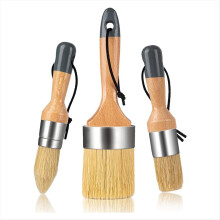 Conjunto de pincéis para tinta giz e cera, cor leite para móveis, 1 pincel oval grande e 2 pincéis redondos pequenos.