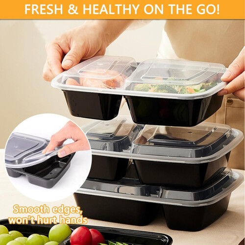 (10) 10-Pack 31oz Meal Prep Containers, 2-Compartment Bento Lunch Boxes - BPA Free, Leakproof, Stackable, Reusable for 2