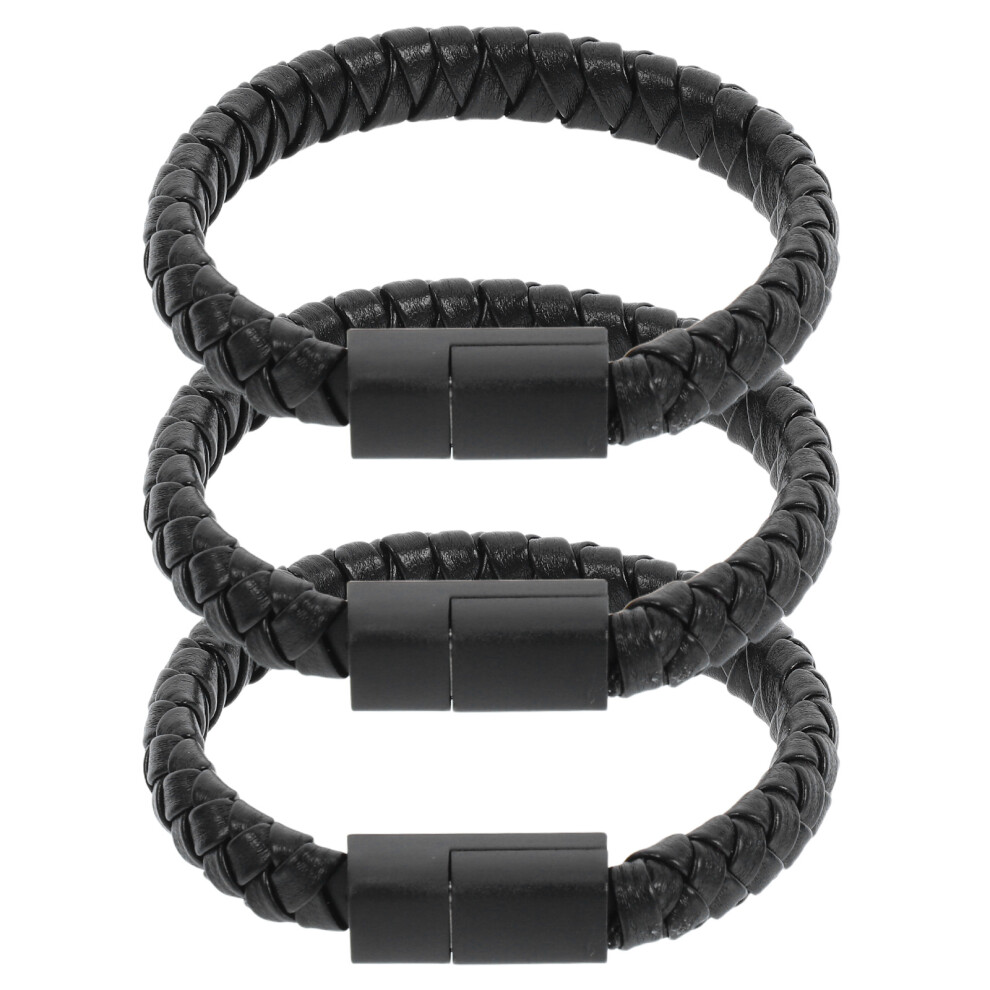 3Pcs 20Cm Usb Type C Braided Charging Cable Wristband Style Black 3203841184275