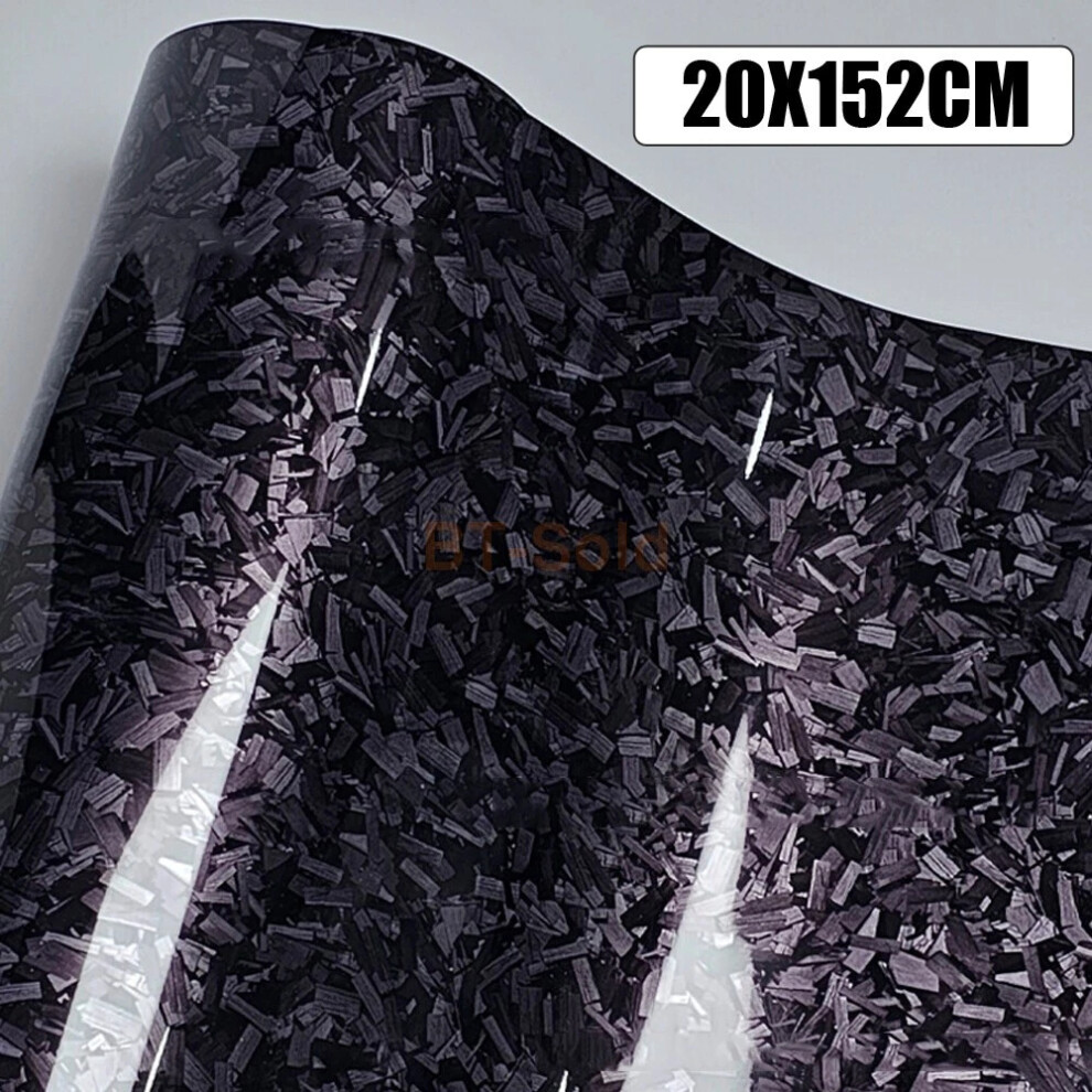 (Black) Glossy Forged Carbon Fiber Wrapping Sticker Film Car Accessories Diy 20X152cm Black 4069369264931