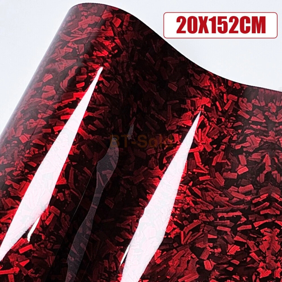 (Red) Glossy Forged Carbon Fiber Wrapping Sticker Film Car Accessories Diy 20X152cm Red 4069369264979