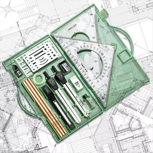Kit de desenho técnico com réguas e compassos de metal, conjunto de régua triangular, compasso e transferidor para geometria (verde). 2
