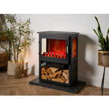 Sureflame Marlow 3-Sided Electric Stove with Log Storage in Black