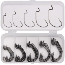Offset Worm Fishing Hooks with Plastic Boxes High Carbon Steel for Bait