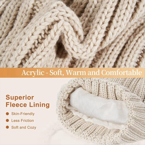 Conjunto de gorro, cachecol e luvas de inverno para mulheres, com gorro de pompom e cachecol comprido, acessórios estilosos 3 em 1. 1