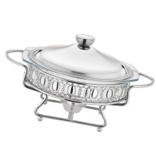 Portable Round Glass Heating Dish 2.0L Thermostatic Multipurpose Hot Pot For Heating And Serving Food Round Silver