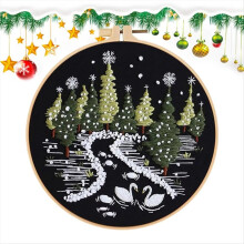 Kit de Bordado Natalino com Cena de Neve para Iniciantes - Decorações Festivas para Cozinha, Sala de Estar, Mesa ou Janela