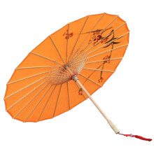 Kinesisk oljet papirparaply til bryllupsdekor, elegant design i oransje papir med ribbe i heltre, i bulk