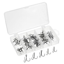 Treble Hooks Set Carbon Steel Sharp Round Bend Hook Triple Barb Freshwater Saltwater Black 19/23/26/30/32 mm