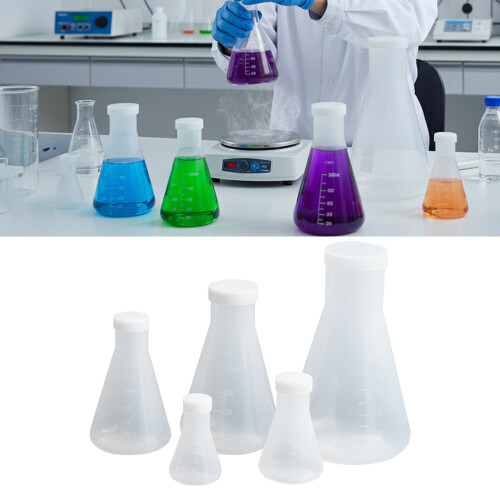 5Pcs Graduated Laboratory Flasks with Lid Clear Plastic-500ml 2