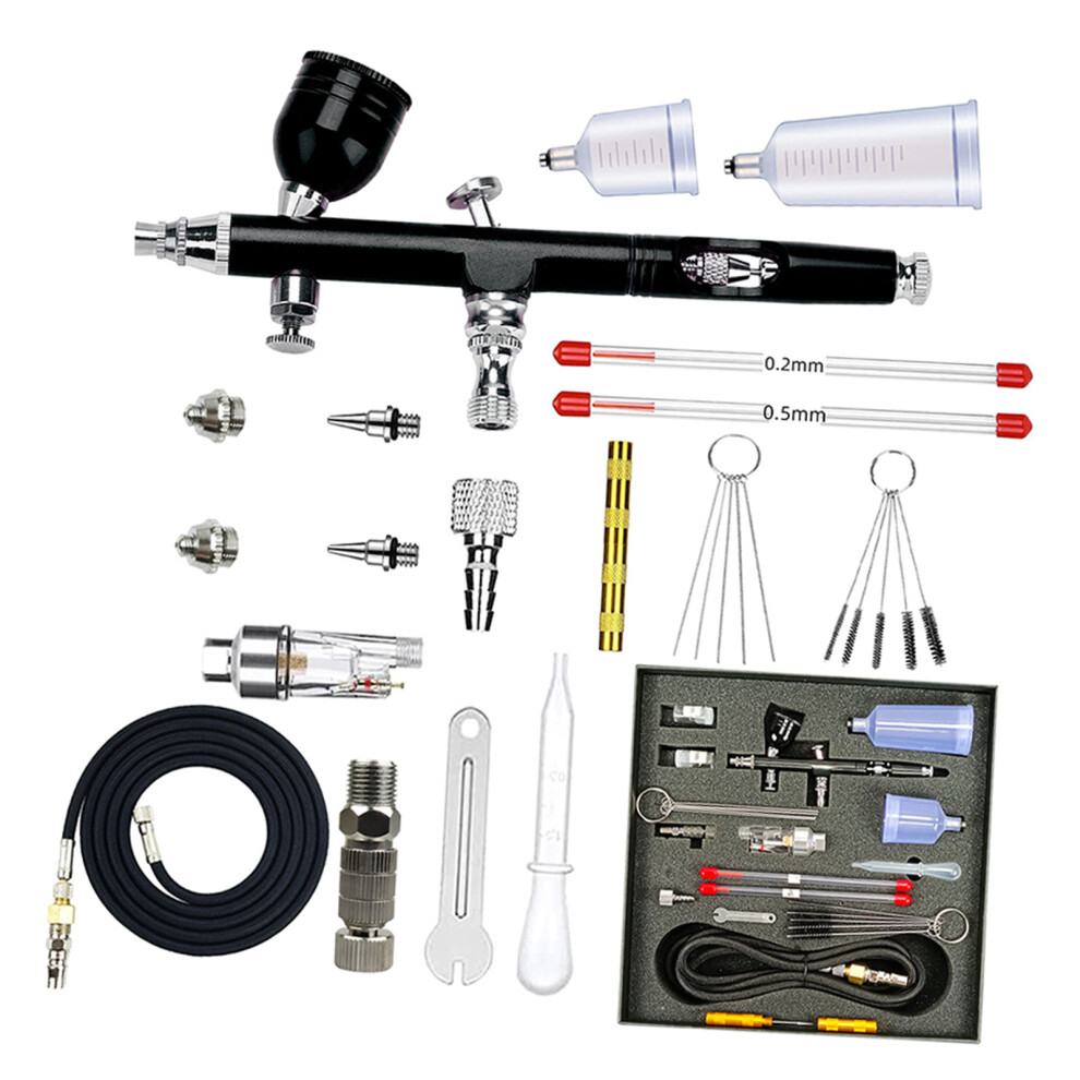 Double Action Air Brush Gravitational Feed Nozzle Guns-Black 7696000985749