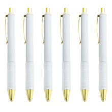 6pcs Simple Signing Pen 1.0mm Retractable Ballpoint Pen-White