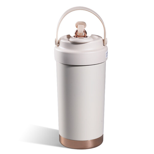 500ml Water Cup with Straw Lid Ceramic Inner Layer-Bee white