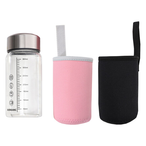 Microwave Friendly Portable Glass Bottle 350ml Capacity-Pink 1
