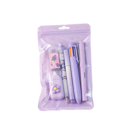 School Stationeries With Multicolored Pen Pencil-Purple